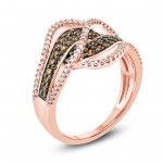 3/4 Carat Champagne And White Diamond Multi Row Bypass Fashion Ring In Rose Gold. - Handcrafted By Name My Rings™