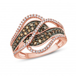 3/4 Carat Champagne And White Diamond Multi Row Bypass Fashion Ring In Rose Gold. - Handcrafted By Name My Rings™
