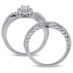 3/4ct TDW Blue and White Diamond Halo Split Shank Bridal Set in White Gold by The Signature Collection - Handcrafted By Name My Rings™