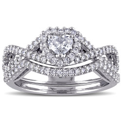 3/4ct TDW Blue and White Diamond Heart Infinity Bridal Ring Set in White Gold by The Signature Collection - Handcrafted By Name My Rings™