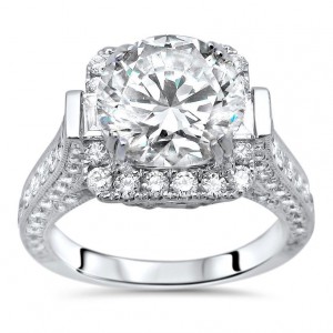 4 1/3 ct TGW Round Moissanite Diamond Engagement Ring White Gold - Handcrafted By Name My Rings™