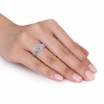 5/8ct TDW Diamond Vintage Halo Bridal Ring Set in White Gold by The Signature Collection - Handcrafted By Name My Rings™