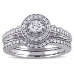 5/8ct TDW Diamond Vintage Halo Bridal Ring Set in White Gold by The Signature Collection - Handcrafted By Name My Rings™