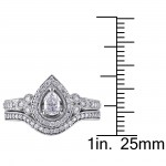 5/8ct TDW Pear and Round-Cut Diamond Halo Bridal Ring Set in White Gold by The Signature Collection - Handcrafted By Name My Rings™