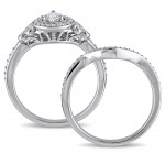 5/8ct TDW Pear and Round-Cut Diamond Halo Bridal Ring Set in White Gold by The Signature Collection - Handcrafted By Name My Rings™