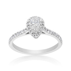 White Gold 3/4ct TDW Diamond Pear-cut Halo Ring - Handcrafted By Name My Rings™