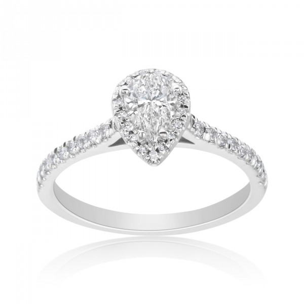 White Gold 3/4ct TDW Diamond Pear-cut Halo Ring - Handcrafted By Name My Rings™