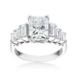 Platinum Radiant 3 1/4ct with 6 Baguette 1 1/10ct TDW Diamond Ring - Handcrafted By Name My Rings™