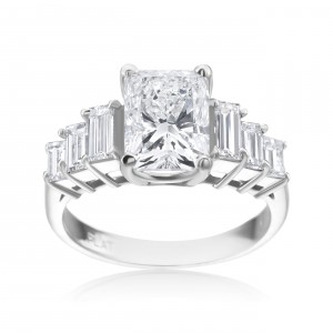 Platinum Radiant 3 1/4ct with 6 Baguette 1 1/10ct TDW Diamond Ring - Handcrafted By Name My Rings™