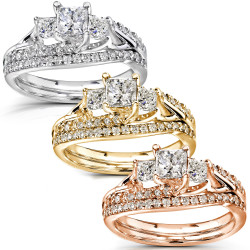 Gold 1-1/10ct TDW Diamond Bridal Rings Set - Handcrafted By Name My Rings™