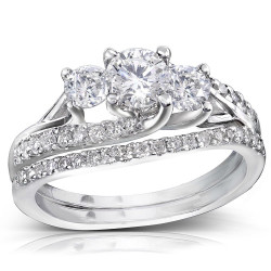 Gold 1 1/10ct TDW Diamond Bridal Rings Set - Handcrafted By Name My Rings™