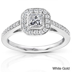 Gold 1/2ct TDW Diamond Halo Engagement Ring - Handcrafted By Name My Rings™