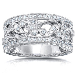 Gold 1/4ct TDW Round Diamond Vintage Floral Milgrain Anniversary Ring - Handcrafted By Name My Rings™