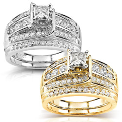Gold 1ct TDW Diamond Princess-cut Bridal Ring Set - Handcrafted By Name My Rings™