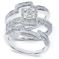 Gold 4/5ct TDW Diamond 3-piece Halo Bridal Ring Set - Handcrafted By Name My Rings™