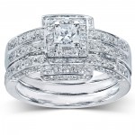 Gold 4/5ct TDW Diamond 3-piece Halo Bridal Ring Set - Handcrafted By Name My Rings™