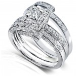 Gold 4/5ct TDW Diamond 3-piece Halo Bridal Ring Set - Handcrafted By Name My Rings™