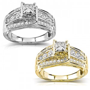 Gold 7/8ct TDW Princess Diamond Engagement Ring - Handcrafted By Name My Rings™