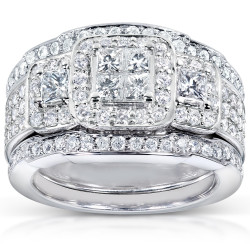 White Gold 1 1/3ct TDW Diamond 3-piece Bridal Ring Set - Handcrafted By Name My Rings™