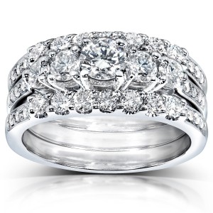 White Gold 1 1/3ct TDW Diamond 3-piece Bridal Ring Set - Handcrafted By Name My Rings™