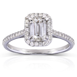 White Gold 1 1/3ct TDW Emerald-cut Diamond Halo Engagement Ring - Handcrafted By Name My Rings™