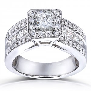 White Gold 1 2/5ct TDW Princess Shape Diamond Halo Ring - Handcrafted By Name My Rings™