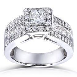 White Gold 1 2/5ct TDW Princess Shape Diamond Halo Ring - Handcrafted By Name My Rings™