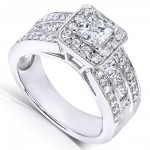 White Gold 1 2/5ct TDW Princess Shape Diamond Halo Ring - Handcrafted By Name My Rings™