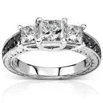White Gold 1 3/8ct TDW Black and White 3-Stone Diamond Engagement Ring - Handcrafted By Name My Rings™