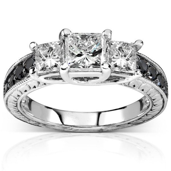 White Gold 1 3/8ct TDW Black and White 3-Stone Diamond Engagement Ring - Handcrafted By Name My Rings™