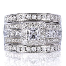 White Gold 1 4/5ct TDW Princess-cut Halo Diamond 3-piece Bridal Set - Handcrafted By Name My Rings™