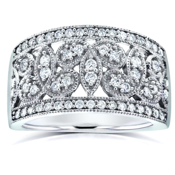 White Gold 1/2ct TDW White Diamond Floral Diamond Band - Handcrafted By Name My Rings™