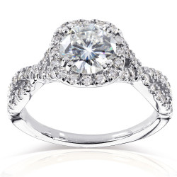 White Gold 1ct Forever Brilliant Moissanite and 1/2ct TDW Diamond Criss Cross Engagement Ring - Handcrafted By Name My Rings™