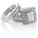 White Gold 2 4/5ct TDW Diamond Halo Bridal Ring Set - Handcrafted By Name My Rings™