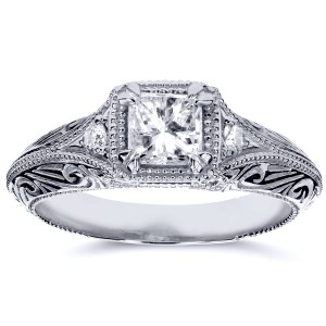 White Gold 5/8ct TDW Diamond Antique Filigree Engagement Ring - Handcrafted By Name My Rings™