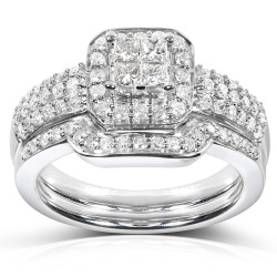 White Gold 5/8ct TDW Diamond Bridal Halo Ring Set - Handcrafted By Name My Rings™