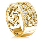 Gold 1/4ct TDW Diamond Floral Vintage Art Nouveau Anniversary Ring - Handcrafted By Name My Rings™