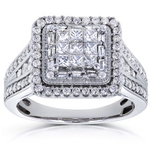White Gold 1ct TDW Diamond Square Frame Invisible-set Princess Engagement Ring - Handcrafted By Name My Rings™