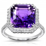White Gold 6 1/10ct TCW Amethyst and Halo Diamond Ring - Handcrafted By Name My Rings™