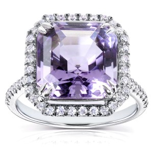 White Gold Asscher Amethyst and 3/8ct TDW Halo Diamond Ring - Handcrafted By Name My Rings™