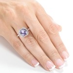 White Gold Asscher Amethyst and 3/8ct TDW Halo Diamond Ring - Handcrafted By Name My Rings™