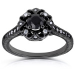 Black Gold 3/5ct TDW Diamond Antique Ring - Handcrafted By Name My Rings™ Black Gold 3/5ct TDW Diamond Antique Ring - Handcrafted By Name My Rings™