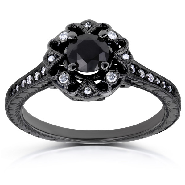 Black Gold 3/5ct TDW Diamond Antique Ring - Handcrafted By Name My Rings™ Black Gold 3/5ct TDW Diamond Antique Ring - Handcrafted By Name My Rings™