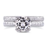 Gold 1 1/10ct Cushion Moissanite and Diamond Accent Antique Cathedral Bridal Set - Handcrafted By Name My Rings™