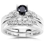 Gold 1 1/4ct TDW Black and White Diamond Bridal Ring Set  - Handcrafted By Name My Rings™