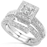 Gold 1 1/4ct TDW Diamond Halo Bridal Ring Set - Handcrafted By Name My Rings™