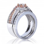 Gold 1 1/4ct TDW Rose Accent Halo Diamond Bridal Set - Handcrafted By Name My Rings™