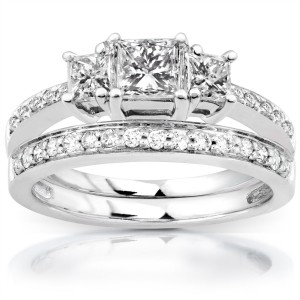Gold 1 1/6ct TDW Princess Diamond Bridal Set - Handcrafted By Name My Rings™
