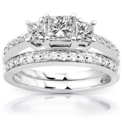Gold 1 1/6ct TDW Princess Diamond Bridal Set - Handcrafted By Name My Rings™