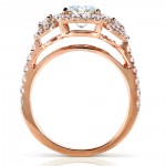 Gold 1 3/4ct TGW Moissanite and Diamond Three Stone Halo Engagement Ring - Handcrafted By Name My Rings™